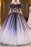 Ombre Ball Gown Evening Prom Dress Quinceanera Dress with Delicate Gold Appliques