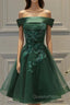 Dark Green Strapless A Line Appliques Tulle Homecoming Dress