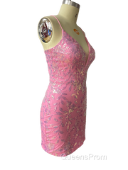 Cute Bodycon V Neck Blue Lace Homecoming Dress