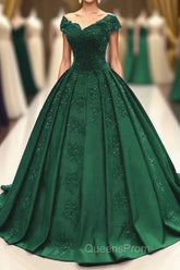 ball gown satin lace v neck Evening Prom Dress