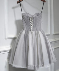 Gray Tulle Short A Line Evening Prom Dress, Homecoming Dress