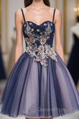 Cute Lace Tulle Short A Line Evening Prom Dress, Homecoming Dress