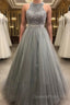 Gorgeous c A-line Scoop Beaded Long Evening Prom Dress Evening Gowns