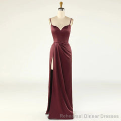 Thin Straps Simple Prom Gowns With Leg Slit Side