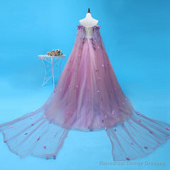 Light Purple Tulle Long Sweet 16 Gown, Flowers Quinceanera Dress
