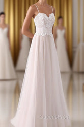 Girly Spaghetti Straps Long A-line Floor Length Wedding Dress