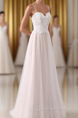 Girly Spaghetti Straps Long A-line Floor Length Wedding Dress