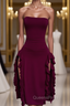 Strapless Midi Length Ruffle Evening Prom Dress Sexy Evening Dress