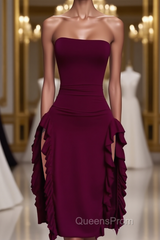 Strapless Midi Length Ruffle Evening Prom Dress Sexy Evening Dress