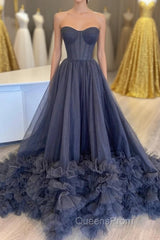 Black Corset Sweetheart Long Evening Prom Dress with Ruffles