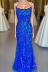 Royal Blue Mermaid Evening Prom Dress with Appliques