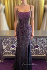 Dark Purple Lace-Up Back Mermaid Evening Prom Dress with Beading