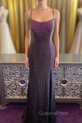 Dark Purple Lace-Up Back Mermaid Evening Prom Dress with Beading