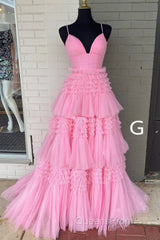 Sparkly Spaghetti Straps Tiered Tulle Evening Prom Dress, New Long Party Gown