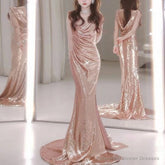 Sleeveless Cowl Neck Sequin Mermaid Evening Gown