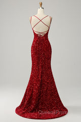 Red Sparkly Mermaid Backless Long Evening Prom Dress with Fringes