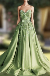 A-Line 3D Flowers Embroidey Tulle Strapless Dress