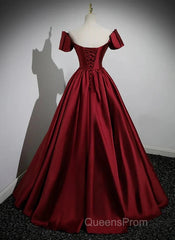 A-Line Ballgown Satin Long Party Dress Off Shoulder Sweetheart Floor Length Evening Prom Dress