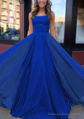 A-line Bateau Spaghetti Straps Sweep Train Chiffon Prom Dresses