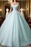 A-Line Beads Blue Long Evening Prom Dress, Blue Long Evening Dress