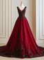 A-Line Black And Red Tulle With Lace Party Dress, Black And Red Classy Dress
