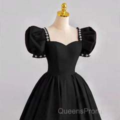 A Line Black Formal Dress Satin Birthday Party Dress