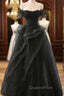 A-Line Black Off Shoulder Tulle With Lace Party Dress, Black Tulle Evening Prom Dress