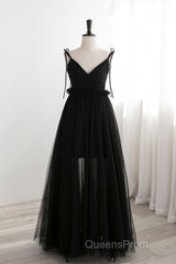 A-Line Black Tulle Long Evening Prom Dress, Black Formal Evening Dress