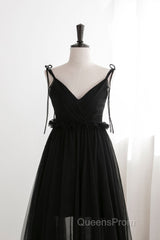 A-Line Black Tulle Long Evening Prom Dress, Black Formal Evening Dress