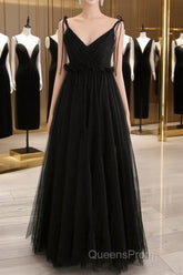 A-Line Black Tulle Long Evening Prom Dress, Black Formal Evening Dress