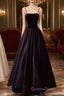 A Line Black Velvet Long Evening Prom Dress Beaded Birthday Party Dress