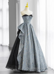 A-Line Blue-Grey Sweetheart Long Formal Party Dress Floor Length Tulle Evening Prom Dress