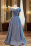 A-Line Blue Off the Shoulder Evening Prom Dress