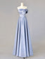 A-Line Blue Satin Long Evening Prom Dress, Blue Evening Dress
