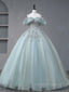 A-Line Blue Tulle sequin Lace Long Evening Prom Dress, Blue Lace Sweet 16 Dress