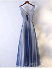 A-Line Bridesmaid Dress V Neck Sleeveless Elegant Floor Length Tulle With Beading / Appliques