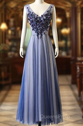 A-Line Bridesmaid Dress V Neck Sleeveless Elegant Floor Length Tulle With Beading / Appliques
