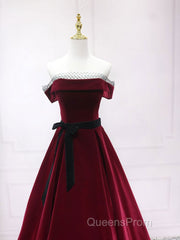 A-Line Burgundy Long Evening Prom Dress, Burgundy Formal Evening Dress