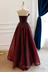 A-Line Burgundy Organza Burgundy Long Evening Prom Dress, Burgundy Long Evening Dress