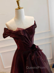 A-Line Burgundy Organza Burgundy Long Evening Prom Dress, Burgundy Long Evening Dress