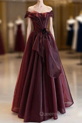 A-Line Burgundy Organza Burgundy Long Evening Prom Dress, Burgundy Long Evening Dress