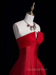 A-Line Burgundy Satin Long Evening Prom Dress, Burgundy Long Formal Dress