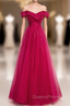 A-Line Burgundy Tulle Off the Shoulder Beading Sequins Evening Prom Dress
