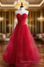 A-Line Burgundy Tulle Sweetheart Evening Prom Dress
