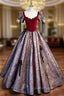 A-Line Burgundy Velvet Short Sleeve Bow Evening Prom Dress