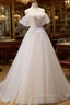 A Line Champagne Long Evening Prom Dress, Lace Champagne Long Evening Dress