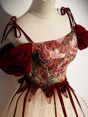 A line Champagne Long Evening Prom Dress, Champagne Evening Gown With Beading Velvet