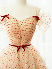 A-Line Champagne Tulle Long Evening Prom Dress, Champagne Long Formal Dress