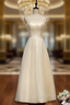A-Line Champagne Tulle Straps Ankle Length Evening Prom Dress