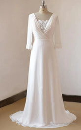 A-Line Chiffon Lace White Satin Weddig Dress